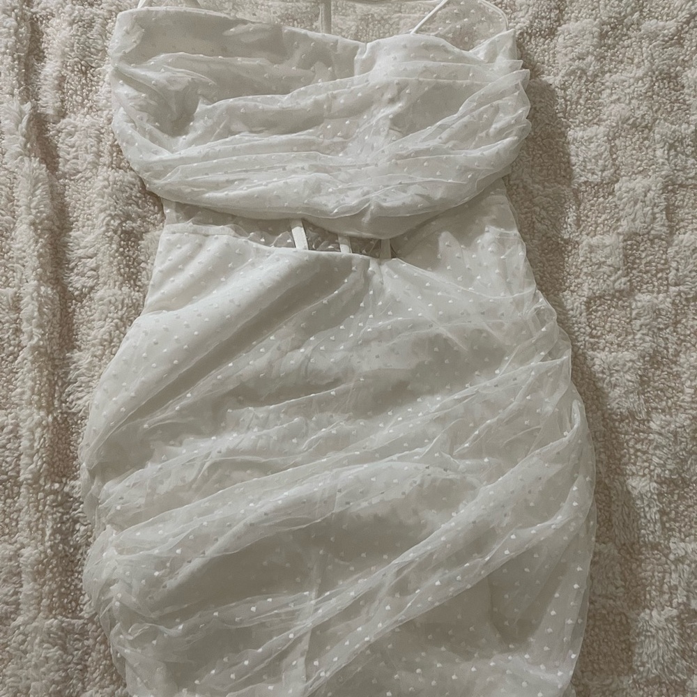 Selfie Leslie Strapless White Polka Dot Dress